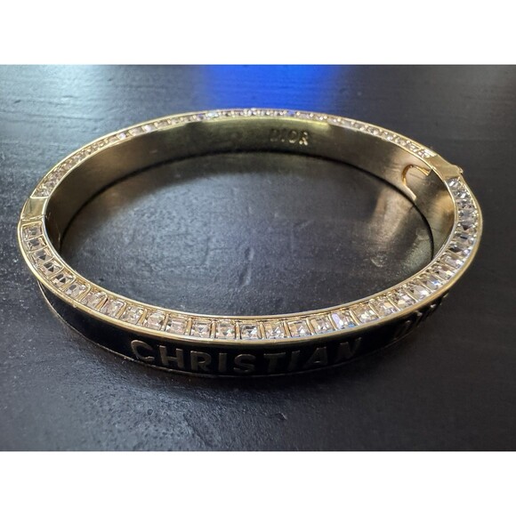 Christian Dior Night Code Black Lacquer M Crystal Edge Gold Finish Cuff Bangle - Picture 4 of 16
